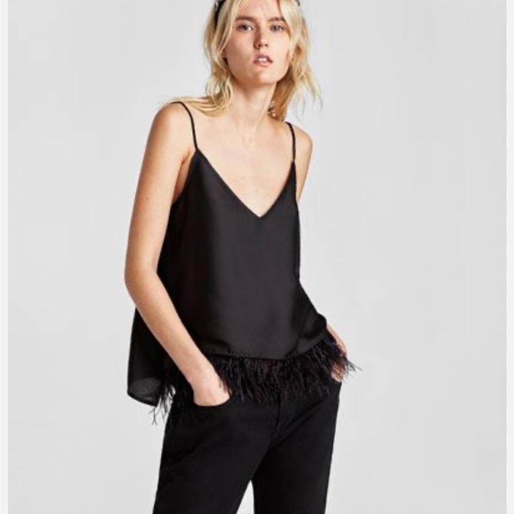 Zara black satiny feather trim tank size small